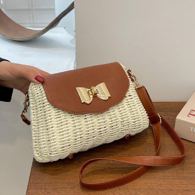 

Bow Decor Braided Design Shoulder Bag, White
