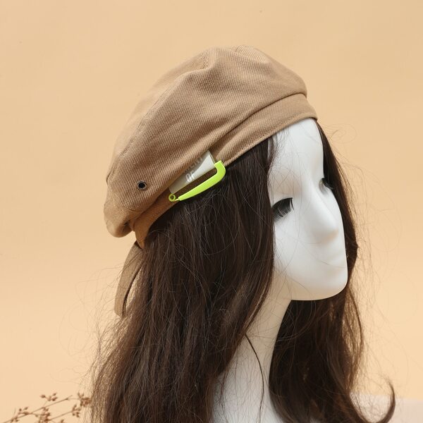 

Safety Pin Decor Beret, Khaki