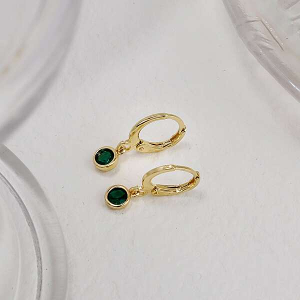

Round Rhinestone Decor Drop Earrings, Gold