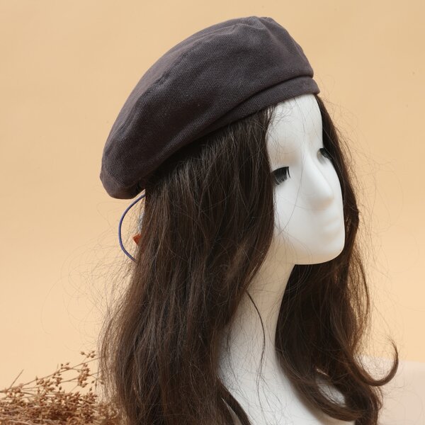 

Drawstring Detail Beret, Dark grey