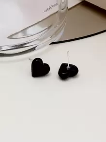 Heart Stud Earrings Valentines - Black - View 2