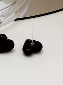 Heart Stud Earrings Valentines - Black - View 3