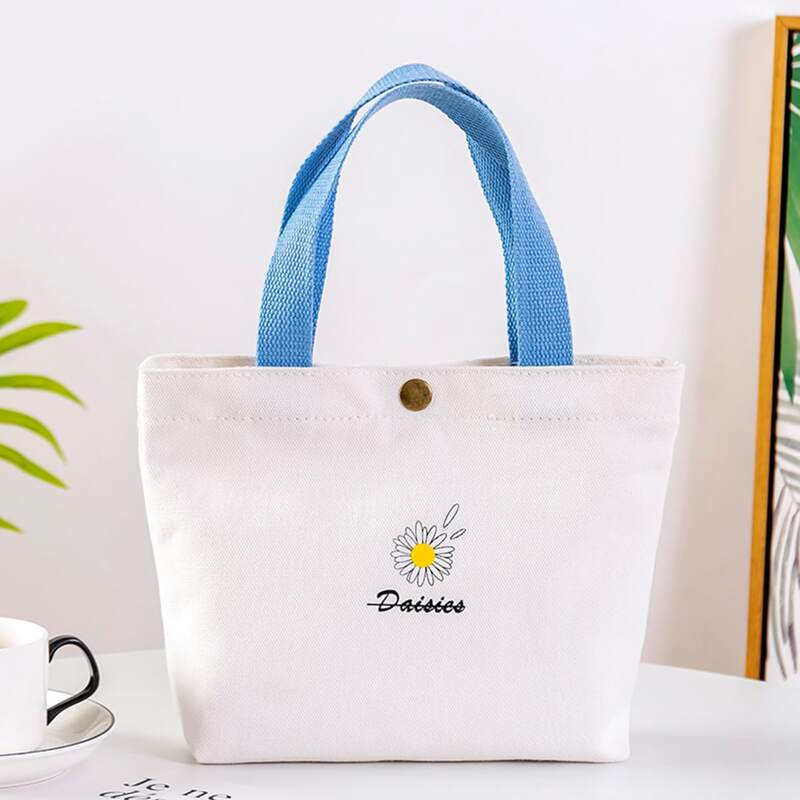

Floral & Letter Graphic Satchel Bag, White