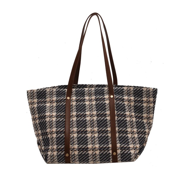 

Tweed Plaid Pattern Shoulder Tote Bag, Multicolor
