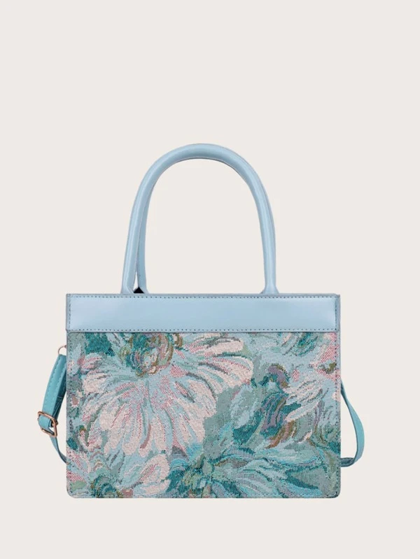 floral graphic satchel bag