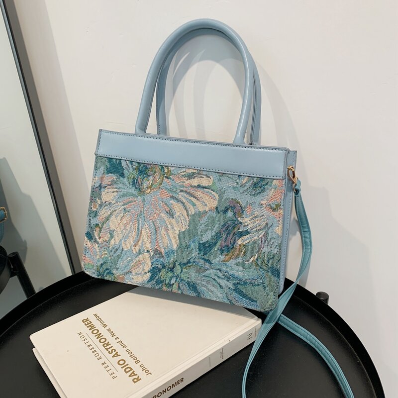 

Floral Graphic Satchel Bag, Blue