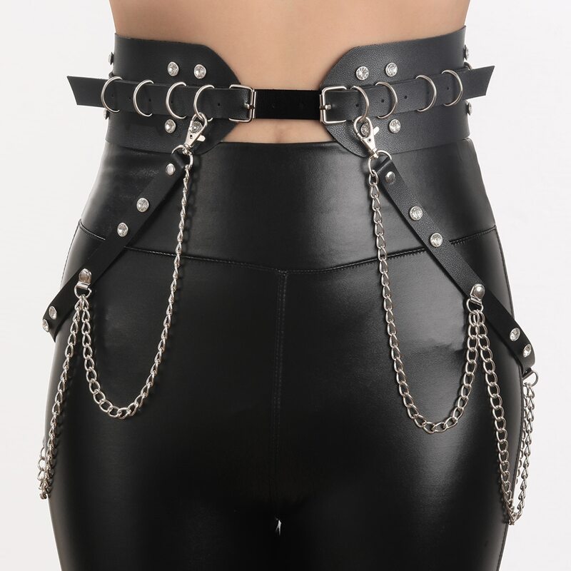 

Chain Decor Wide Belt, Black