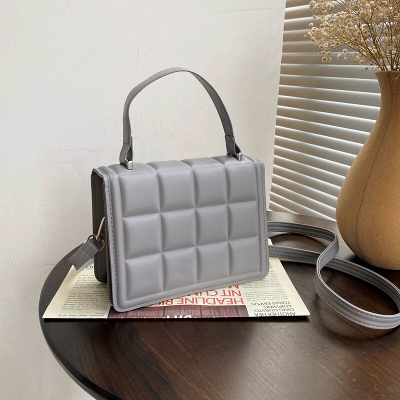 

Minimalist Square Embossed Satchel Bag, Grey