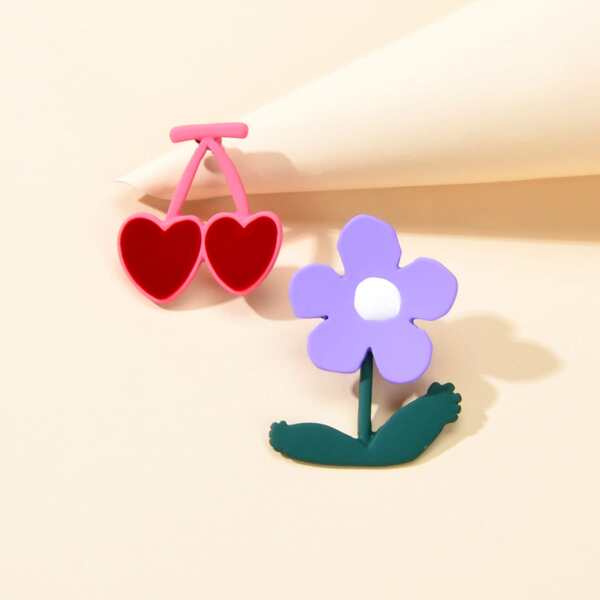

Flower & Cherry Stud Earrings, Multicolor