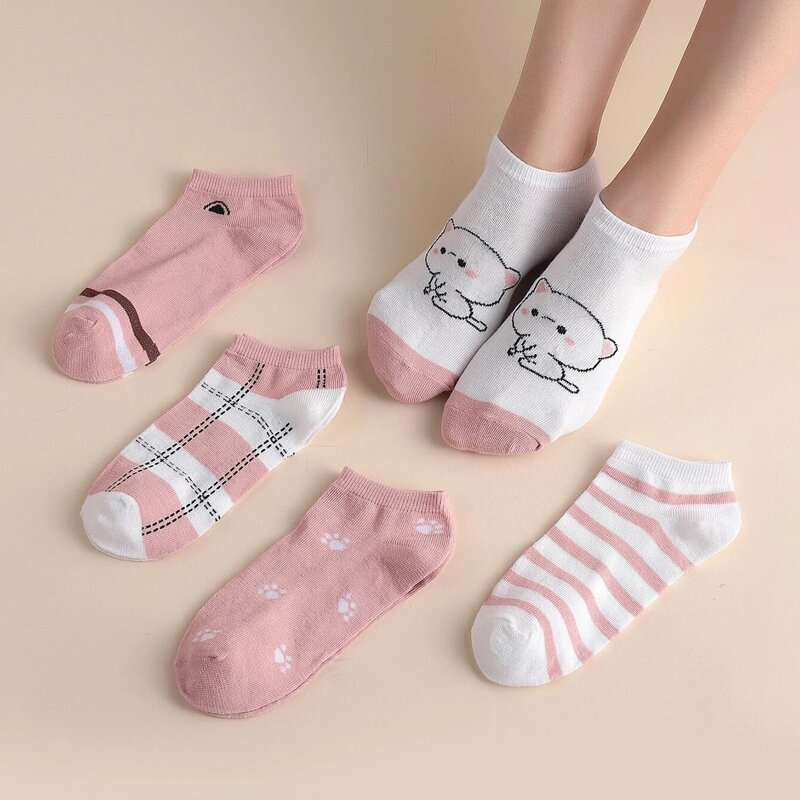 

5pairs Cartoon Pattern Ankle Socks, Pink