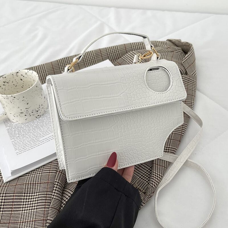 

Minimalist Croc Embossed Novelty Bag, White