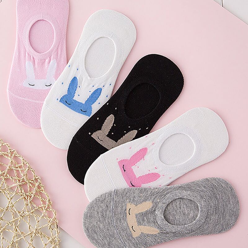 

5pairs Cartoon Rabbit Invisible Socks, Multicolor