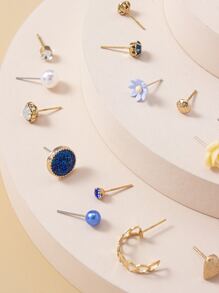 30 对花朵和心形耳钉 情人节、妈妈、母亲、母亲节、礼物 - 彩色 - 查看 3