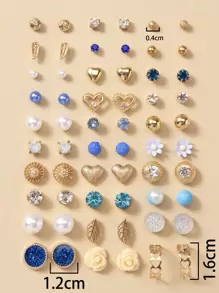 30 对花朵和心形耳钉 情人节、妈妈、母亲、母亲节、礼物 - 彩色 - 查看 4