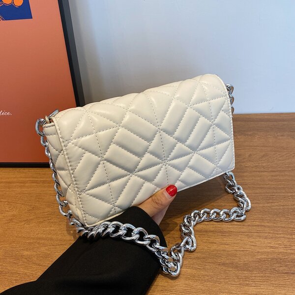 

Minimalist Quilted Flap Square Bag, White