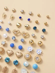 30 对花朵和心形耳钉 情人节、妈妈、母亲、母亲节、礼物 - 彩色 - 查看 5