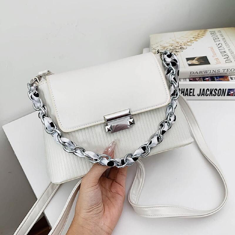 

Metal Lock Flap Shoulder Bag, White