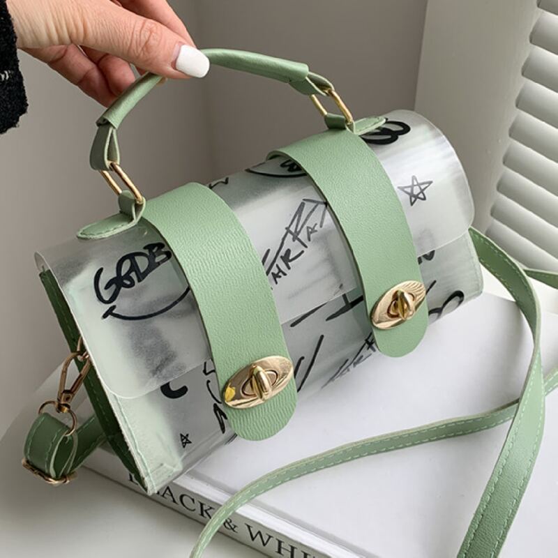 

Clear Turn-lock Satchel Bag, Green