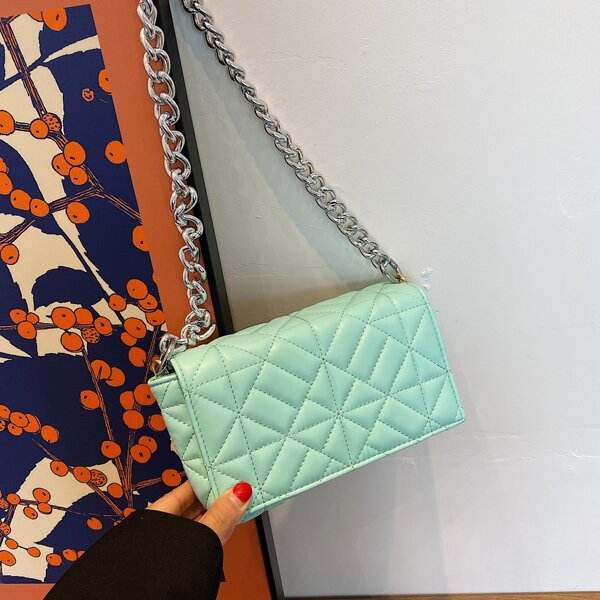 

Minimalist Quilted Flap Square Bag, Blue