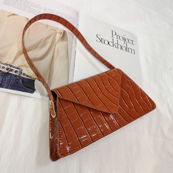 

Croc Embossed Flap Novelty Bag, Brown