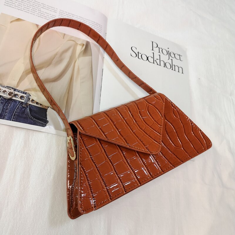 

Croc Embossed Flap Novelty Bag, Brown