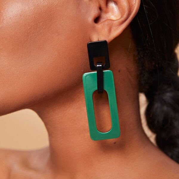 

Geometric Drop Earrings, Green
