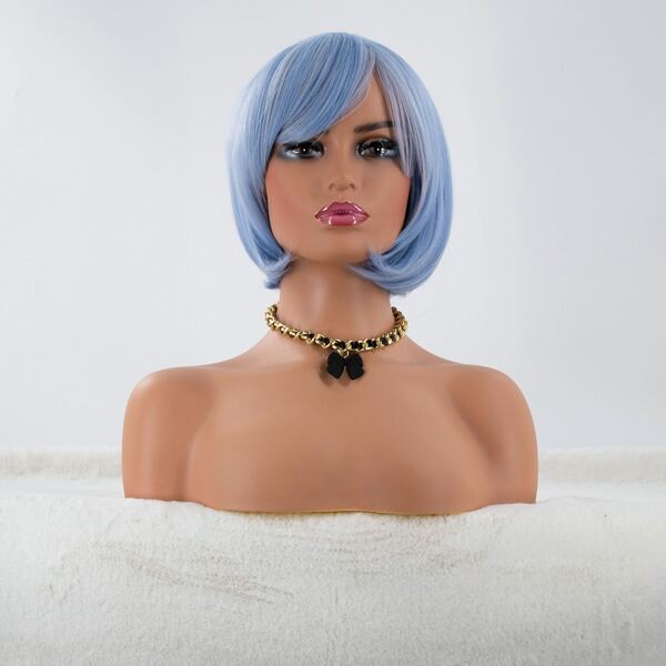 

Natural Short Curly Wig With Bangs, Blue