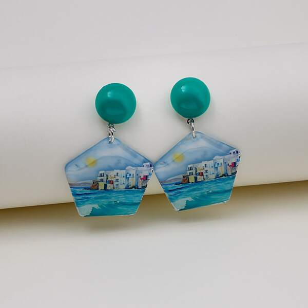

Oil Painting Geometric Drop Earrings, Multicolor