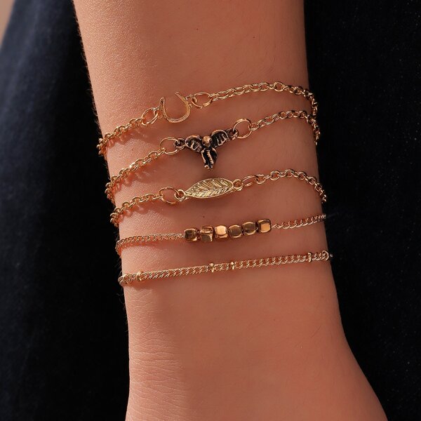 

5pcs Simple Bracelet, Gold