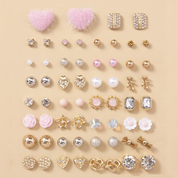 

30pairs Rhinestone Decor Earrings, Multicolor