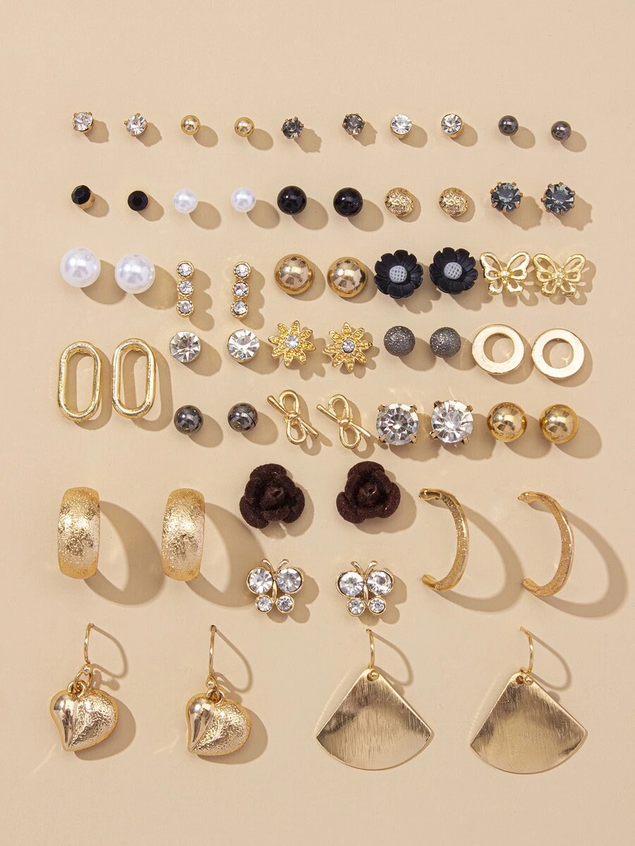 30pairs Rhinestone Decor Earrings - Multicolor - View 1