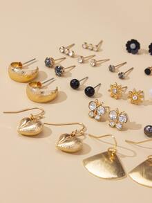 30pairs Rhinestone Decor Earrings - Multicolor - View 3