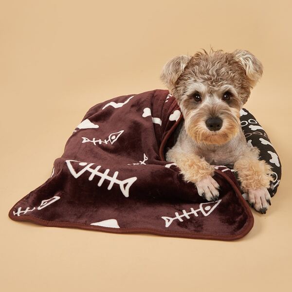 

Bone Print Pet Blanket, Coffee brown
