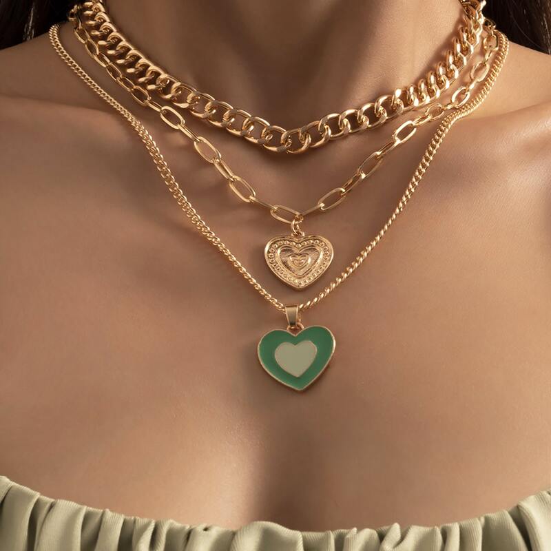 

3pcs Heart Chain Necklace, Gold
