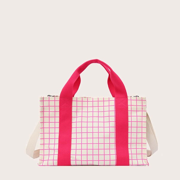 

Plaid Tote Bag, Hot pink