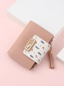 Tassel Decor Leaf Graphic Purse Slim Lightweight Portable Cash Money ID Card Credit Card Slot Coin Pocket Short Wallet Small Pouch Small Purse Pocket Wallet For Birthday Gift Anniversary On Valentine Day Couple Female Lady Girls Women School Student For College Student Teenagers Gift Hot Pink Purse - Pink - View 1