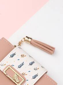 Tassel Decor Leaf Graphic Purse Slim Lightweight Portable Cash Money ID Card Credit Card Slot Coin Pocket Short Wallet Small Pouch Small Purse Pocket Wallet For Birthday Gift Anniversary On Valentine Day Couple Female Lady Girls Women School Student For College Student Teenagers Gift Hot Pink Purse - Pink - View 2