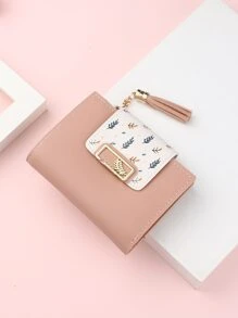 Tassel Decor Leaf Graphic Purse Slim Lightweight Portable Cash Money ID Card Credit Card Slot Coin Pocket Short Wallet Small Pouch Small Purse Pocket Wallet For Birthday Gift Anniversary On Valentine Day Couple Female Lady Girls Women School Student For College Student Teenagers Gift Hot Pink Purse - Pink - View 5