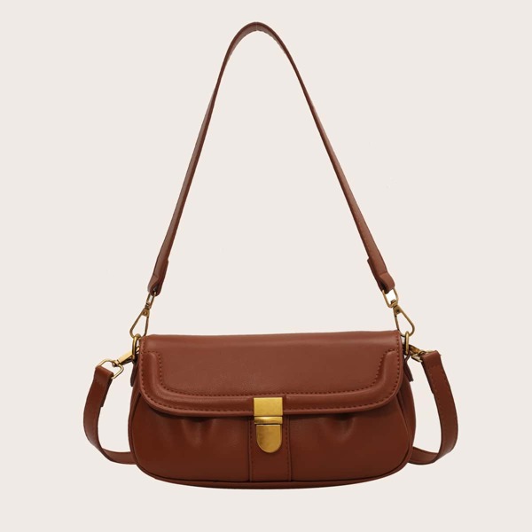 

Minimalist Flap Push Lock Baguette Bag, Brown
