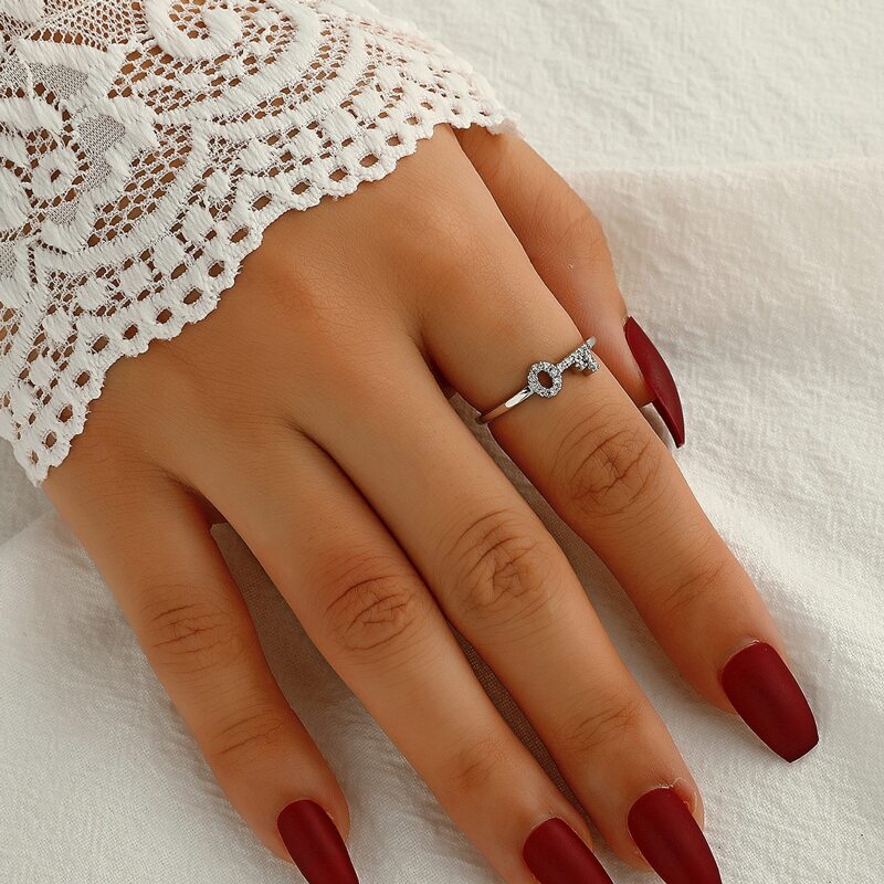 

Rhinestone Decor Cuff Ring, Silver