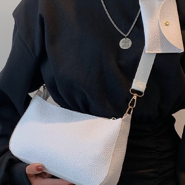 

Litchi Embossed Crossbody Bag, White