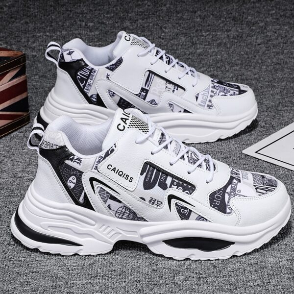 

Graphic Print Lace Up Front Chunky Sneakers, Black and white