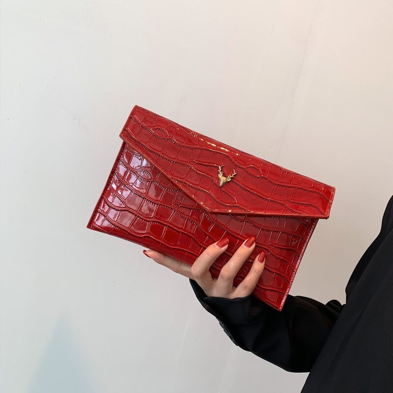 

Metal Decor Croc Embossed Square Bag, Red