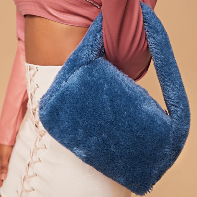 

Minimalist Fluffy Shoulder Bag, Blue