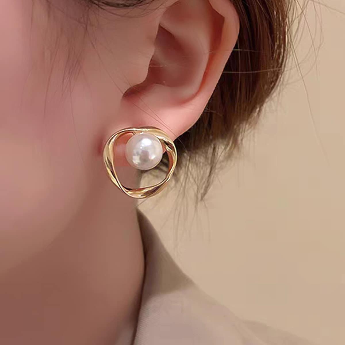 

Faux Pearl Stud Earrings, Gold