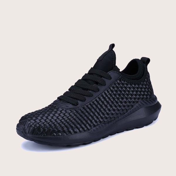 

Men Minimalist Textured Lace-up Front Running Shoes, Black