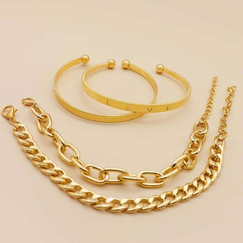 

4pcs Minimalist Chain Bracelet, Gold