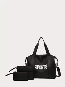 3pcs Letter Graphic Shoulder Tote Bag - Black - View 1