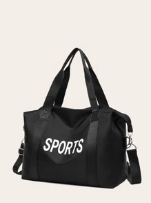 3pcs Letter Graphic Shoulder Tote Bag - Black - View 2