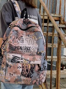 One Color-Block Cartoon Graffiti Laptop Bag/IPad Case With Large Capacity, Multiple Pockets & Compartments, Zipper, Handle, Shoulder Strap, Suitable For Women, Young Girls, Students, Daily Commute Perfect For Back To School, First Day Of School, College, Middle School, High School, School Supplies, Backpack For School, Back To School Bags, Waterproof, Classic Casual - Multicolor - View 2